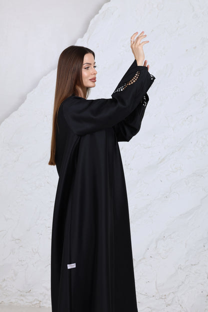 Elegant black abaya with cutout sleeve design for traditional & ceremonial clothing